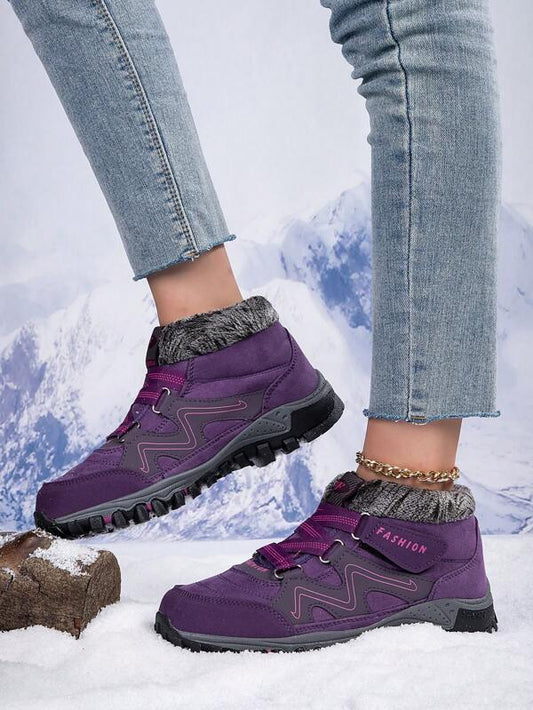 Women Winter Comfy Shoes with Warm Fur Lined & Anti-Slip Soles for Outdoor Walking and Trekking