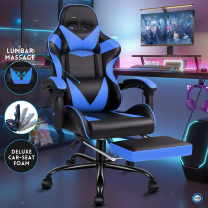 Gaming Chair with Lumbar Massager & Foot rest for sitting longer hours