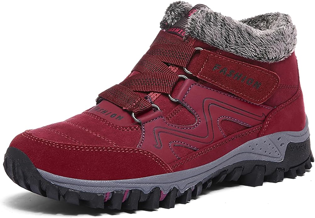 Women Winter Comfy Shoes with Warm Fur Lined & Anti-Slip Soles for Outdoor Walking and Trekking