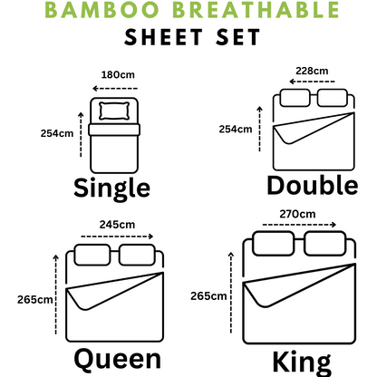 Bamboo Cooling Sheet Set - Matching 2 Pillowcase, Fitted & Flat Sheet Together