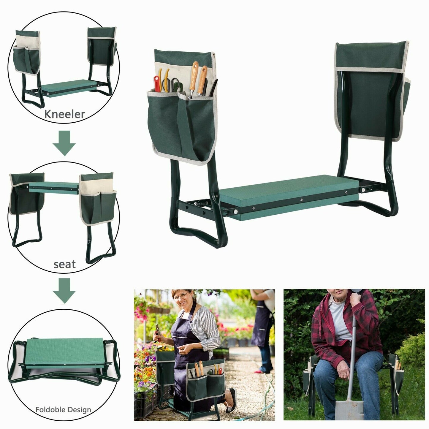 Gardening Kneeler - PADDED GARDENING SEAT KNEELER WITH HANDLES