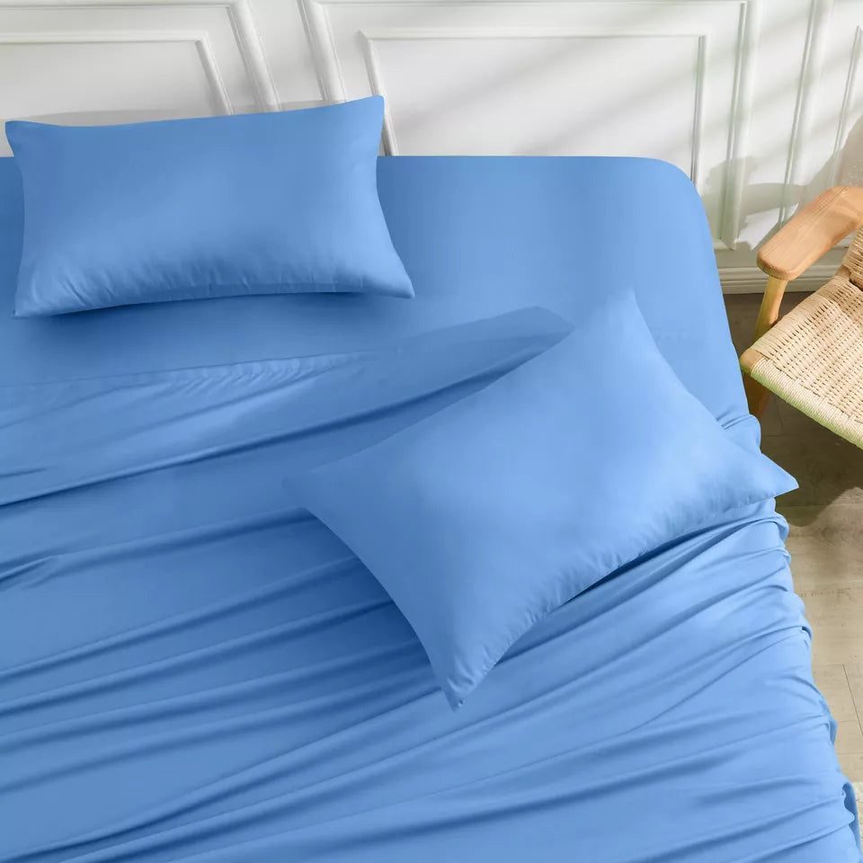 Bamboo Cooling Sheet Set - Matching 2 Pillowcase, Fitted & Flat Sheet Together